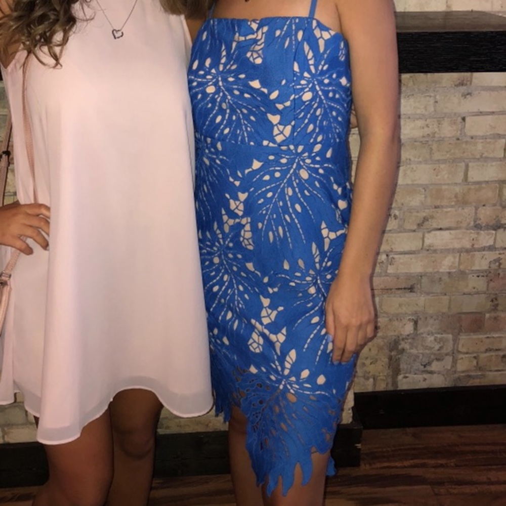 Lulus Blue Floral Formal Mini Dress